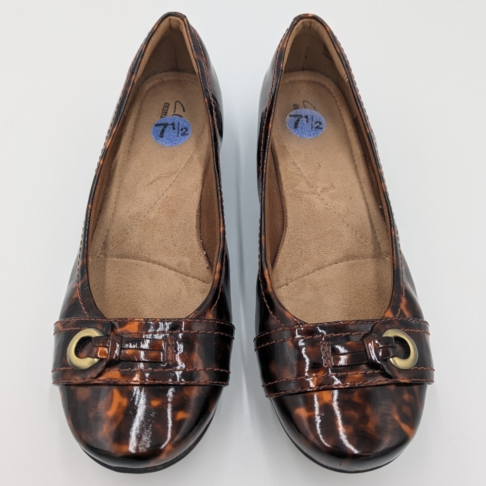 Clarks Propose Spire Slip On Flats Tortoise Shell 7.5 Round Toe Preppy Casual